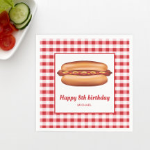 Hot Dog Op Rode Gingham Patroon Gelukkige Verjaard
