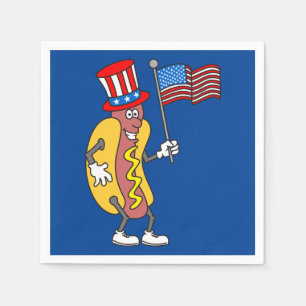 Hot Dog Patriotic houdt Amerikaanse vlag op 4 juli Servet