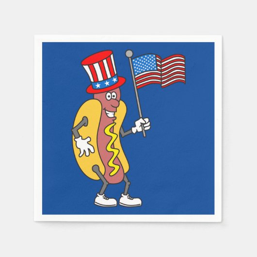 Hot Dog Patriotic houdt Amerikaanse vlag op 4 juli Servet (Voorkant)