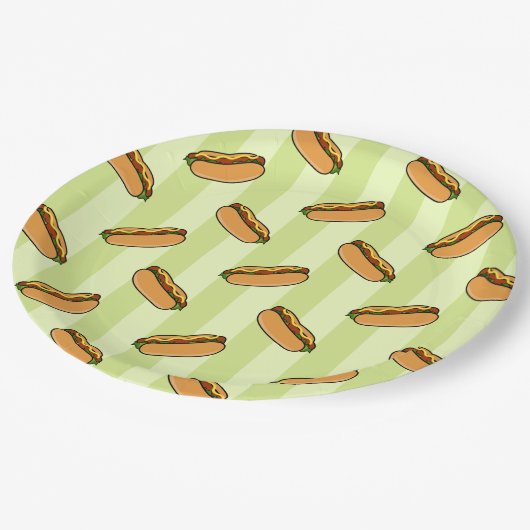 Hot Dog Patroon Papieren Bordje (Gekanteld)
