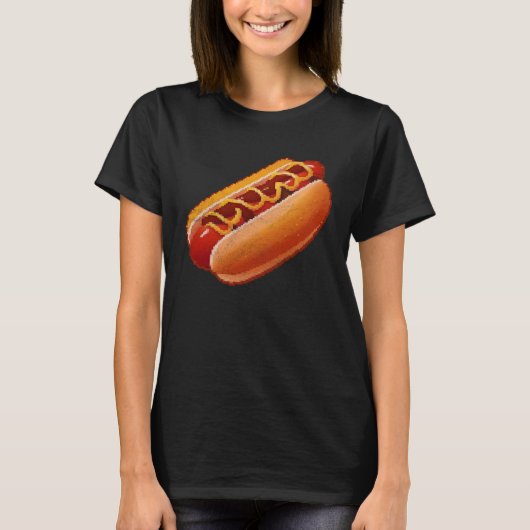 Hot Dog Pixel 8 bit Retro Hungry Byte Grilled Food T-shirt (Voorkant)