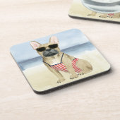 Hot Dog | Puppy in zonnebril bij het strand Bier Onderzetter (Linkerzijde)