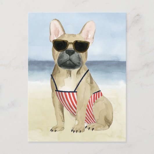 Hot Dog | Puppy in zonnebril bij het strand Briefkaart (Voorkant)