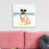 Hot Dog | Puppy in zonnebril bij het strand Canvas Afdruk (Insitu (Woonkamer))