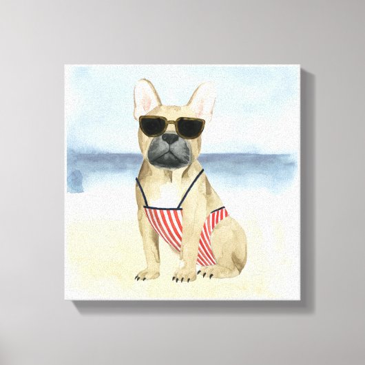 Hot Dog | Puppy in zonnebril bij het strand Canvas Afdruk (Voorkant)
