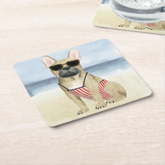 Hot Dog | Puppy in zonnebril bij het strand Kartonnen Onderzetters (Schuin)