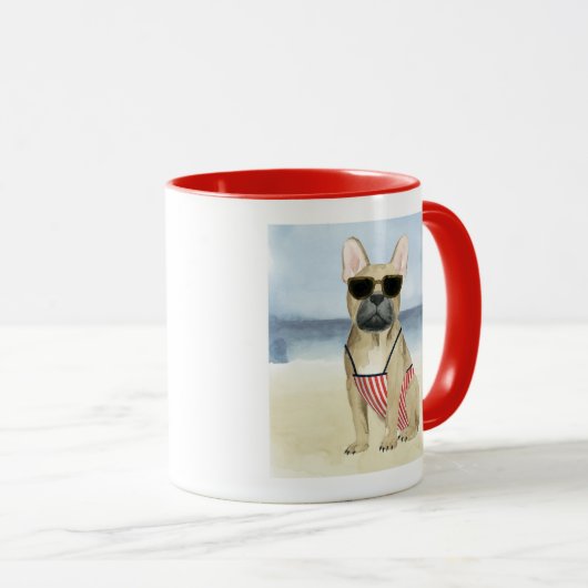 Hot Dog | Puppy in zonnebril bij het strand Mok (Voorkant rechts)