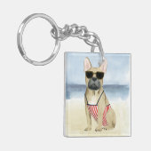 Hot Dog | Puppy in zonnebril bij het strand Sleutelhanger (Voorkant Links)