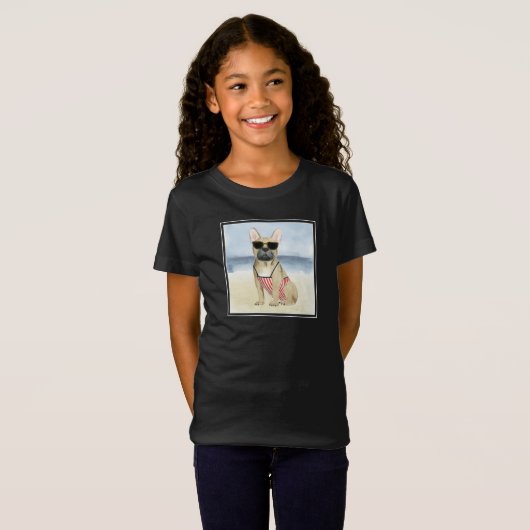 Hot Dog | Puppy in zonnebril bij het strand T-shirt (Voorkant volledig)