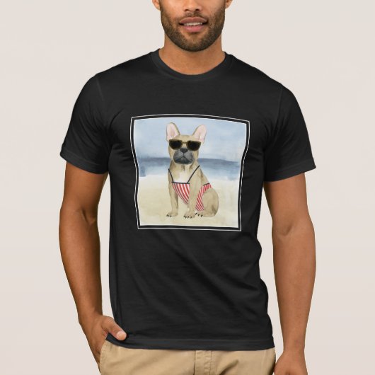 Hot Dog | Puppy in zonnebril bij het strand T-shirt (Voorkant)