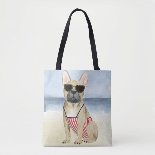 Hot Dog | Puppy in zonnebril bij het strand Tote Bag (Voorkant)
