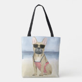 Hot Dog | Puppy in zonnebril bij het strand Tote Bag (Achterkant)