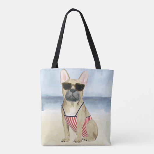 Hot Dog | Puppy in zonnebril bij het strand Tote Bag (Achterkant)