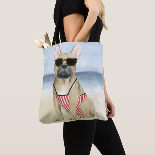 Hot Dog | Puppy in zonnebril bij het strand Tote Bag (Dichtbij)