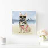 Hot Dog | Puppy in zonnebril bij het strand Vierkante Klok (Huis)