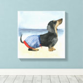Hot Dog | Puppy in zwembad Canvas Afdruk (Insitu (Houten vloer))