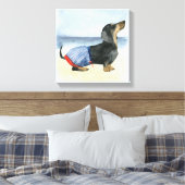Hot Dog | Puppy in zwembad Canvas Afdruk (Insitu (Slaapkamer))