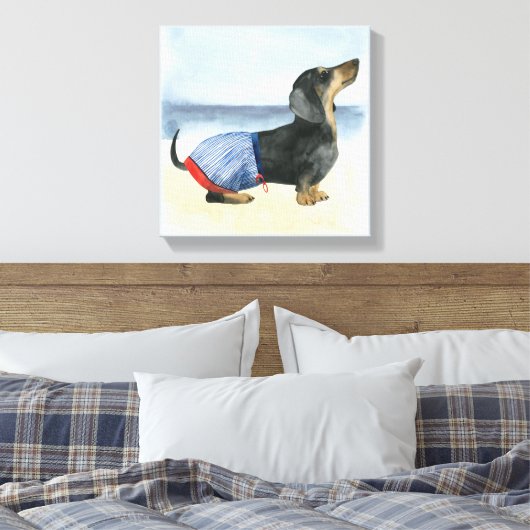 Hot Dog | Puppy in zwembad Canvas Afdruk (Insitu (Slaapkamer))