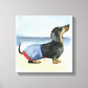 Hot Dog   Puppy in zwembad Canvas Afdruk