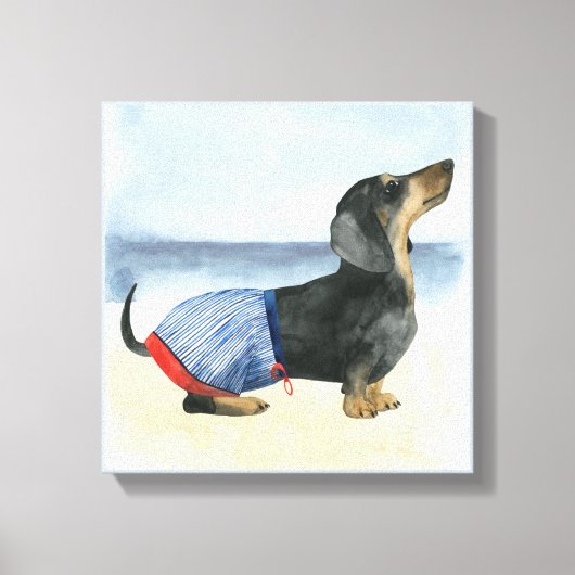 Hot Dog | Puppy in zwembad Canvas Afdruk (Voorkant)