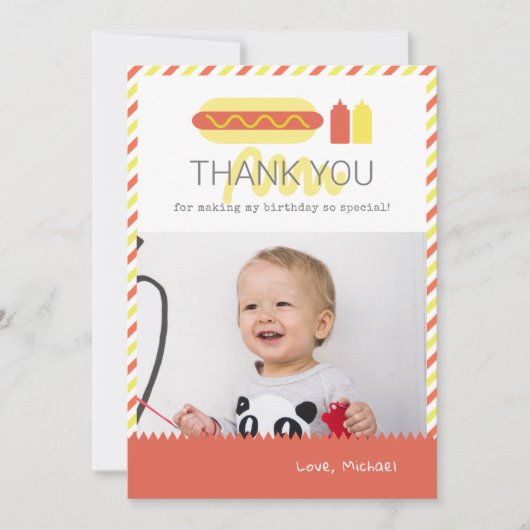 Hot Dog Red & Yellow Birthday Foto Hartelijk dank Kaart (Voorkant)