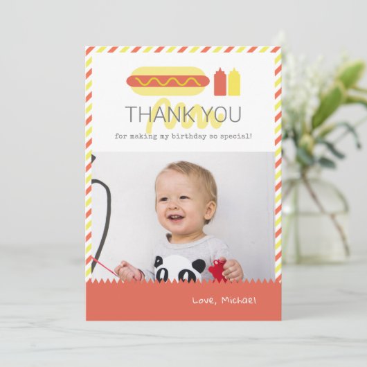 Hot Dog Red & Yellow Birthday Foto Hartelijk dank Kaart (Staand voorkant)