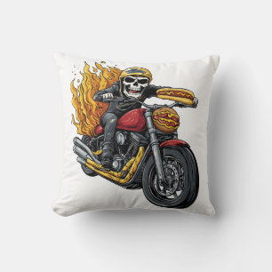 Hot Dog Rijder � Grappige Biker Schedel Kussen