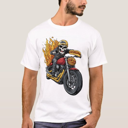 Hot Dog Rijder � Grappige Biker Schedel T-shirt (Voorkant)