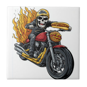 Hot Dog Rijder � Grappige Biker Schedel Tegeltje