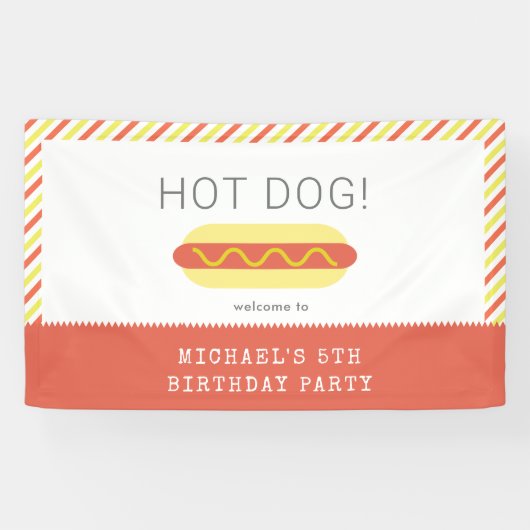 HOT DOG! Rode gele strepen moderne verjaardag Spandoek (Horizontaal)