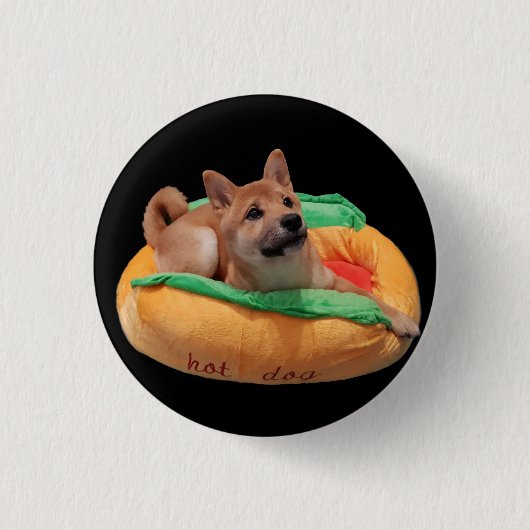 Hot Dog Shiba Badge Black Ronde Button 3,2 Cm (Voorkant)
