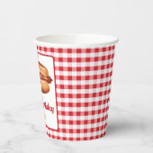 Hot Dog Snack op rode Gingham Gelukkige Verjaardag Papieren Bekers (Links)