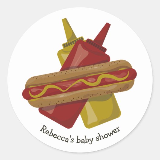 Hot dog thema baby shower ronde sticker (Voorkant)