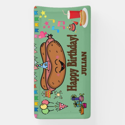 hot dog themed personalized birthday  spandoek (Verticaal)