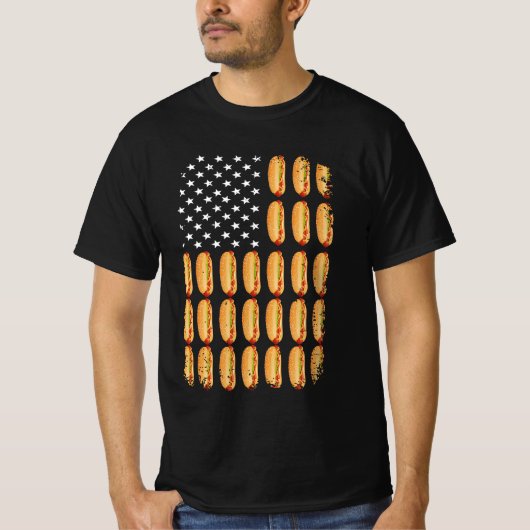 Hot Dog USA Amerikaanse vlag Juli 4 Patriottische  T-shirt (Voorkant)