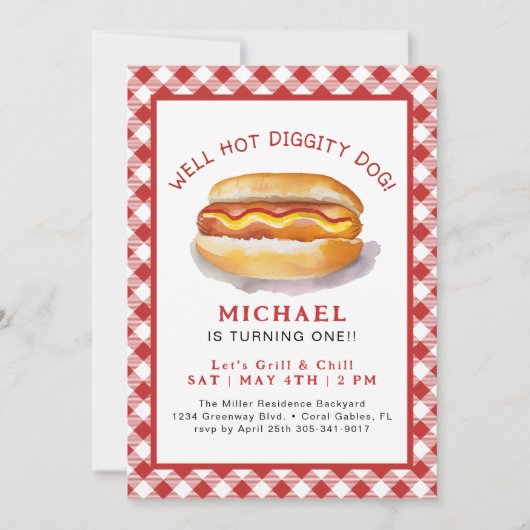 Hot Dog Verjaardag Uitnodiging | BBQ Cookout Party (Voorkant)