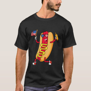 Hot Dog voor 4 juli Picnic American Flag Sause T-shirt