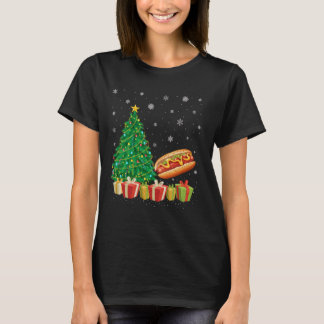 Hot Dog Xmas Tree Lighting Santa Hat Hot Dog Chris T-shirt