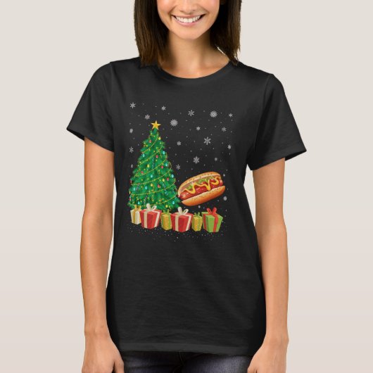 Hot Dog Xmas Tree Lighting Santa Hat Hot Dog Chris T-shirt (Voorkant)