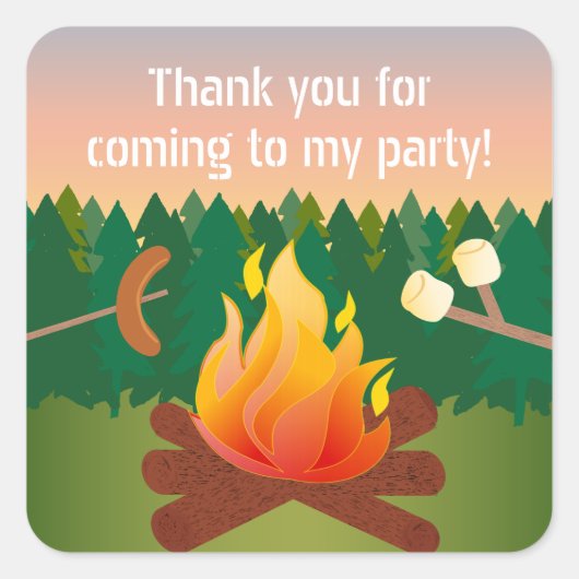 Hot Dogs and Marshmallows Campfire Bedankt Favor Vierkante Sticker (Voorkant)