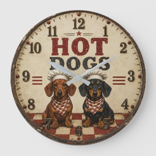 Hot Dogs Dachshund Funny Wiener Dog Kitchen Grote Klok (Voorkant)