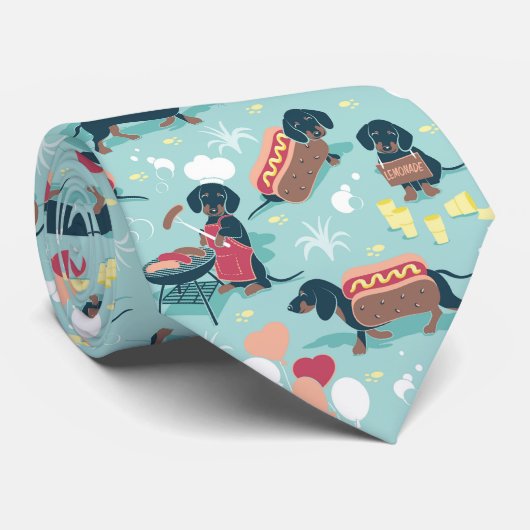 Hot dogs en limonade zomer teckel hond stropdas (Opgerold)