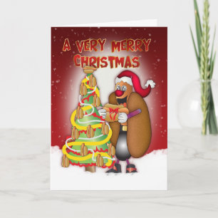 Hot Dogs, Uien, Bun, Kerst Kaart - Santa Hot