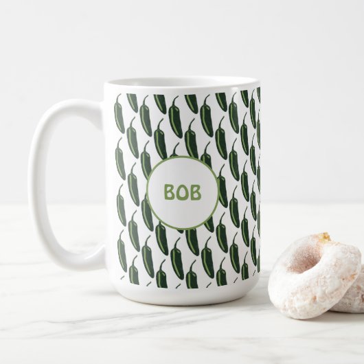 HOT EN SPICY Jalapeño Chili Peppers Patroon CUSTOM Koffiemok (Met donut)