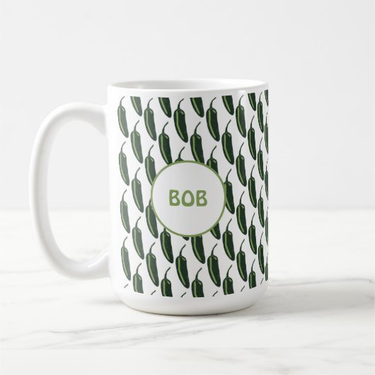 HOT EN SPICY Jalapeño Chili Peppers Patroon CUSTOM Koffiemok (Links)