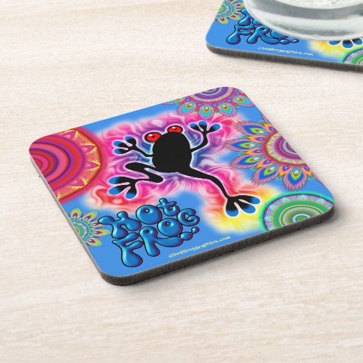 Hot Frog Surf Boho Psychedelic onderzetter blauw. (Linkerzijde)