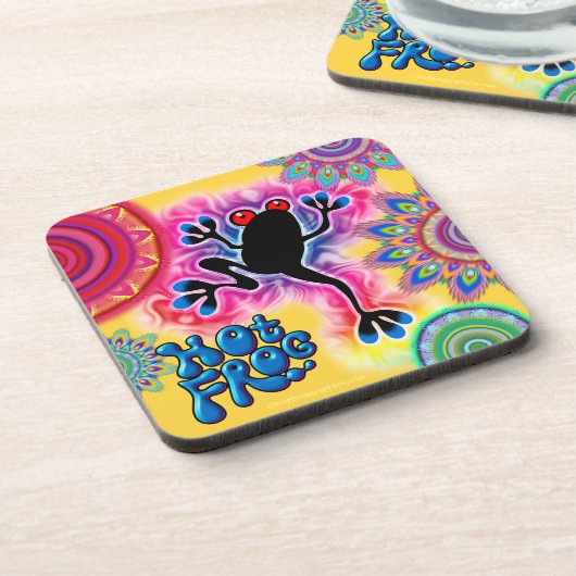 Hot Frog Surf Boho Psychedelic onderzetter geel. (Linkerzijde)