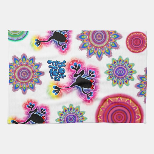 Hot Frog Surf psychedelic BoHo keukenhanddoek. Theedoek (Horizontaal)