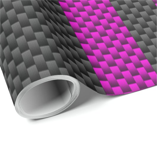 Hot Fuchsia roze racestrepen koolstofvezel stijl Cadeaupapier (Rol Hoek)