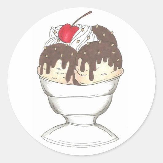 Hot Fudge Ice Cream Sundae Cherry Dessert Foodie Ronde Sticker (Voorkant)